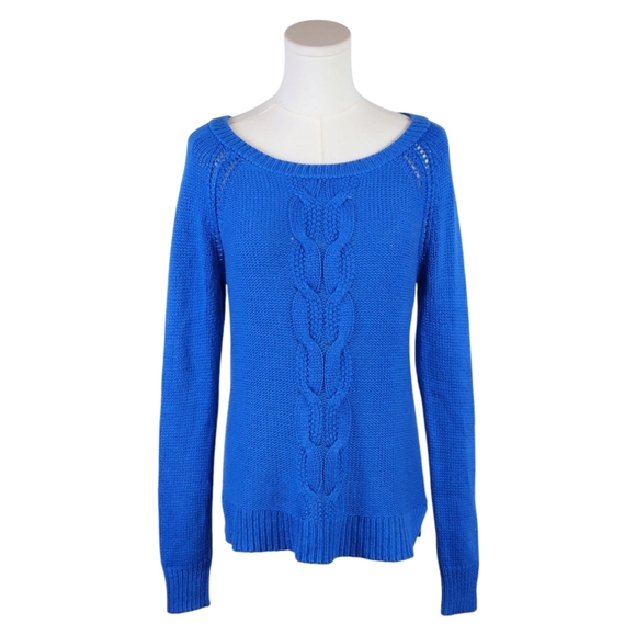 APT. 9 Royal Blue Cable Knit Scoop Neck Sweater Size Small Acrylic Cozy - Picture 1 of 7